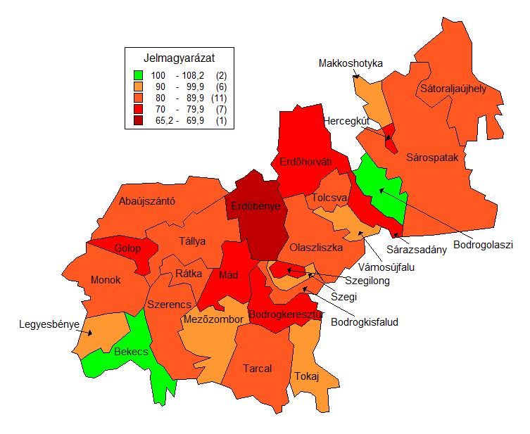 2. térkép: A lakónépesség számának változása Tokaj-Hegyalján 19