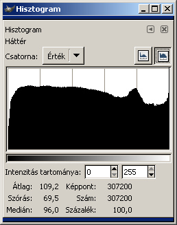 1. óra Digitális képfeldolgozás Képkorrekció A hisztogram A hisztogram a képünk intenzitás-eloszlását ábrázolja.