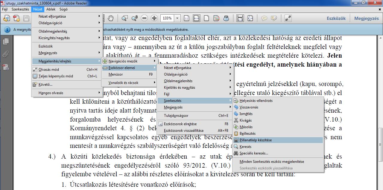 Az éppen aktuális opció ikonja sötét
