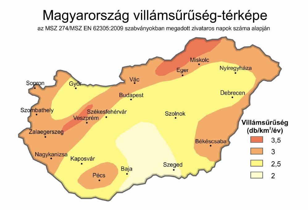 Felhő-föld villámok sűrűsége Magyarországon TvMI 7.1:2015.03.