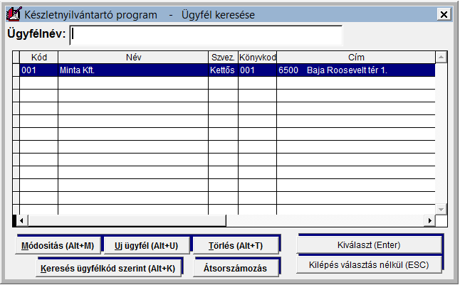 FORINT-Soft Kft. Készletnyilvántartó program 13 Ha ismerjük az ügyfél sorszámát, akkor azt beírva ki tudjuk választani a céget.