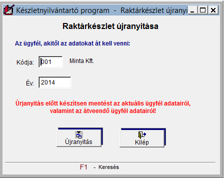 FORINT-Soft Kft. Készletnyilvántartó program 17 Miután kijelöltük az átveendő adatokat, az alsó kék téglalapban megadható a cég sorszáma és éve, ahonnan szeretnénk azokat átemelni.