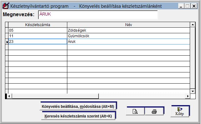 FORINT-Soft Kft. Készletnyilvántartó program 33 Ellenszámla Rögzíthetőek azok a főkönyvi ellenszámlák, amelyre a feladás során fel szeretnénk adni a könyvelési tételeket.