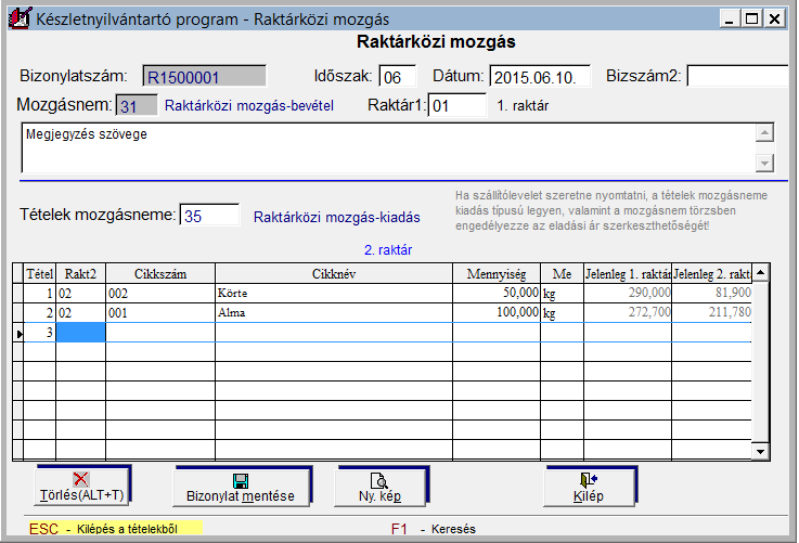 FORINT-Soft Kft. Készletnyilvántartó program 50 Raktárközi (belső) mozgás A termékeket itt tudjuk a raktárak között mozgatni.