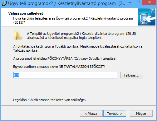 1.3. A program telepítése, üzembe helyezése A KESZLET_TEL_XXXX.EXE (ahol az XXXX az évet jelöli) állomány futtatásával indítsa el a telepítő varázslót.