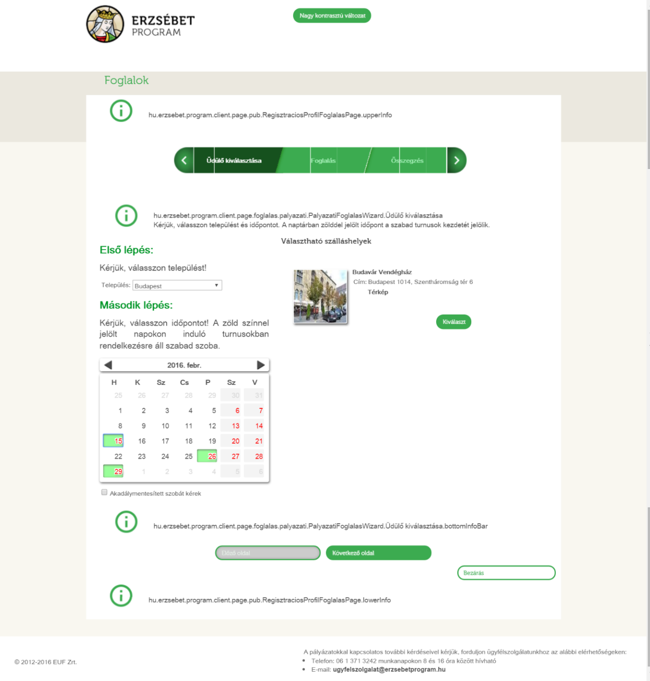 Foglalás Az Erzsébet-programban a 2016.