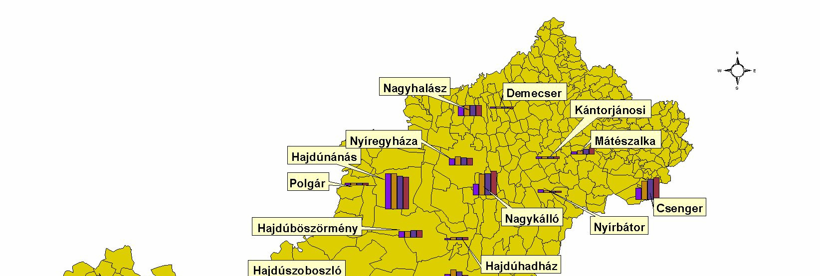 Az ágazat foglalkoztatás trendjei Hajdúban eltérnek a másik két megyétől.