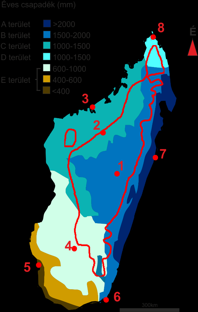 4.1 Madagaszkár éghajlata Madagaszkár észak-déli irányban hosszan elnyúló kiterjedésének köszönhetően igen változatos éghajlattal rendelkezik.