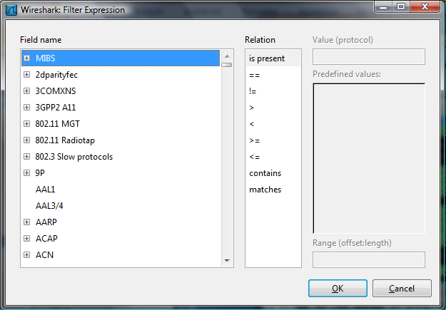 Display filter - Protocol Protocol ip, tcp, dns, ssh, http Expression gombra kattintva