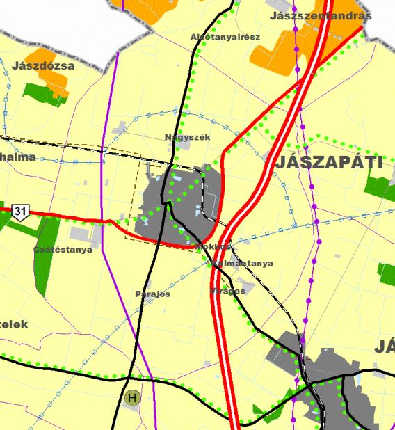 ábra A J-N-SZmTrT térségi szerkezeti elemei Jelmagyarázat: Forrás: Kivonat a J-N-SZmTrT Térségi Szerkezeti Tervéből, és a szerkezeti terv jelkulcsából Jászapátit a J-N-SZmTrT térségi szerkezeti