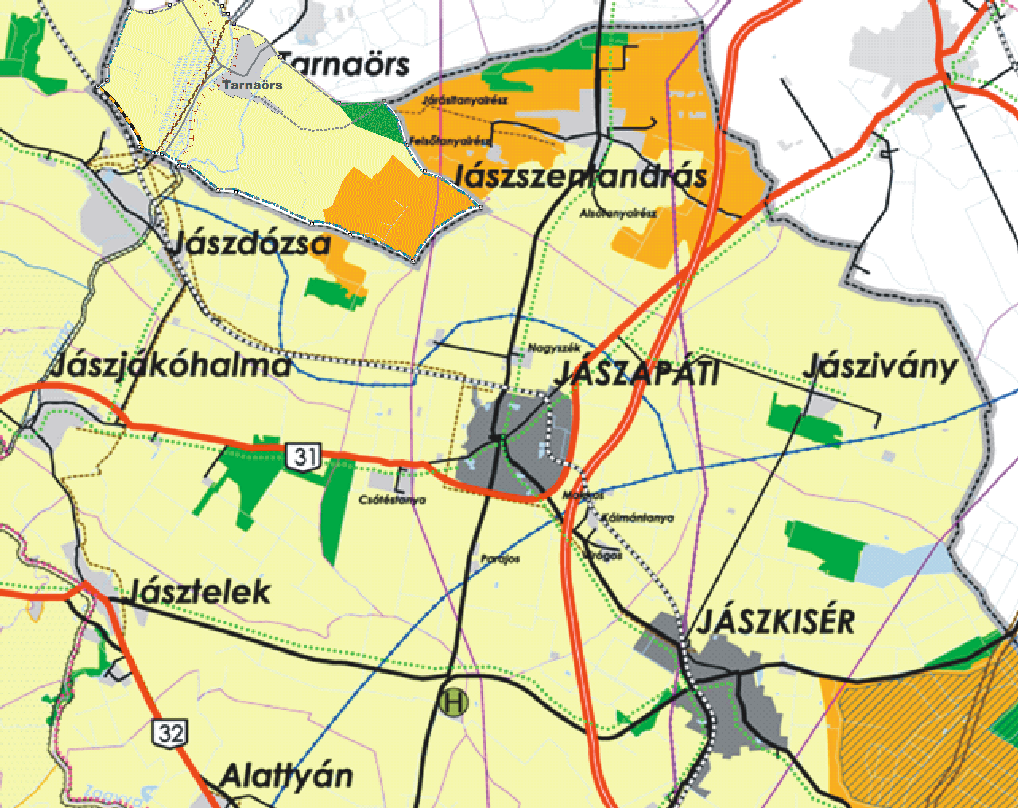 HELYZETFELTÁRÓ- HELYZETELEMZŐ - HELYZETÉRTÉKELŐ MUNKARÉSZEK 36 3. ábra Kivonat a J-N-SZmTrT és HmTrT (Tarnaörs) térségi szerkezeti tervéből Forrás: http://gis.teir.