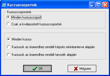 kurzuskódot használni, ahol viszont a tárgyakon belül hasonló kurzuskódok szerepelnek, ott a tárgy és kurzuskód beállítást javasoljuk.