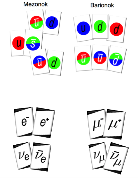 6.3. Kisiskolások (6-9) Csak a fekete kártyák (leptonok) vannak játékban, az összetartozó lapok a lepton - antilepton párok, vagyis a e + ( pozitron ) és az e ( elektron ), az ν e (