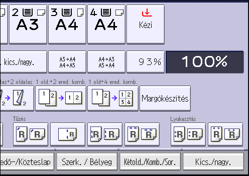 Kombinált másolás CKN074 A kétoldalas kombinálásnak hat típusa van. 4 egyoldalas lap Komb.2 old.-ra Négy egyoldalas eredetit másol egyetlen lap két oldalára, oldalanként két eredeti oldallal.