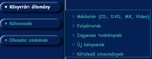 - 43 - b) Elérhetıség Az iskola, könyvtár adatait: címét, telefonszámát és elérhetıségét találhatjuk e menügomb alatt.