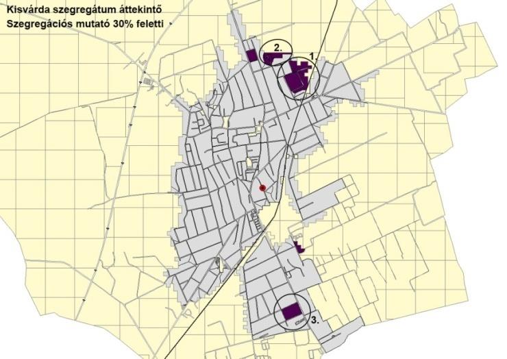 STRATÉGIA 68 Szegregátum elhelyezkedése lakosság koncentráltan legalább 50%-ban van jelen, továbbá a 18 év alatti népesség eléri az 50 főt.