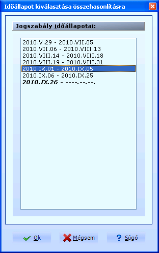 Az OK gombra kattintva a jogszabály szövege jelenik meg, benne piros színnel a módosult szöveg, kékkel áthúzva pedig az eredeti szöveg.