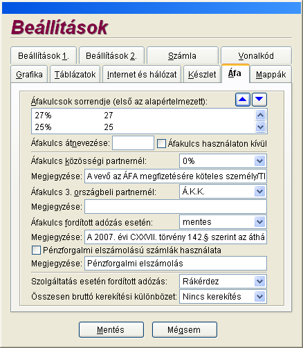 38 Számlázás és készletnyilvántartás 2 (hálózatos) ÁFA: Az áfakulcsok adatai szabhatók testre ebben a menüpontban. 38.