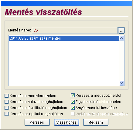 40 Számlázás és készletnyilvántartás 2 (hálózatos) A számítógép meghibásodása vagy a lefagyás miatt bekövetkező adatvesztés miatt célszerű az adatokról időszakonként biztonsági mentést készíteni.