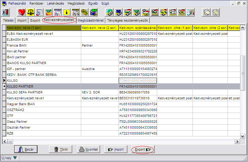 15.2 Deviza és SEPA átutalás partnertörzs exportálása Raiffeisen Expressz rendszerből Felhívjuk a figyelmet, hogy a SEPA átutalás partnertörzs fájlja tartalmazza a Deviza átutalások partnertörzsét is!