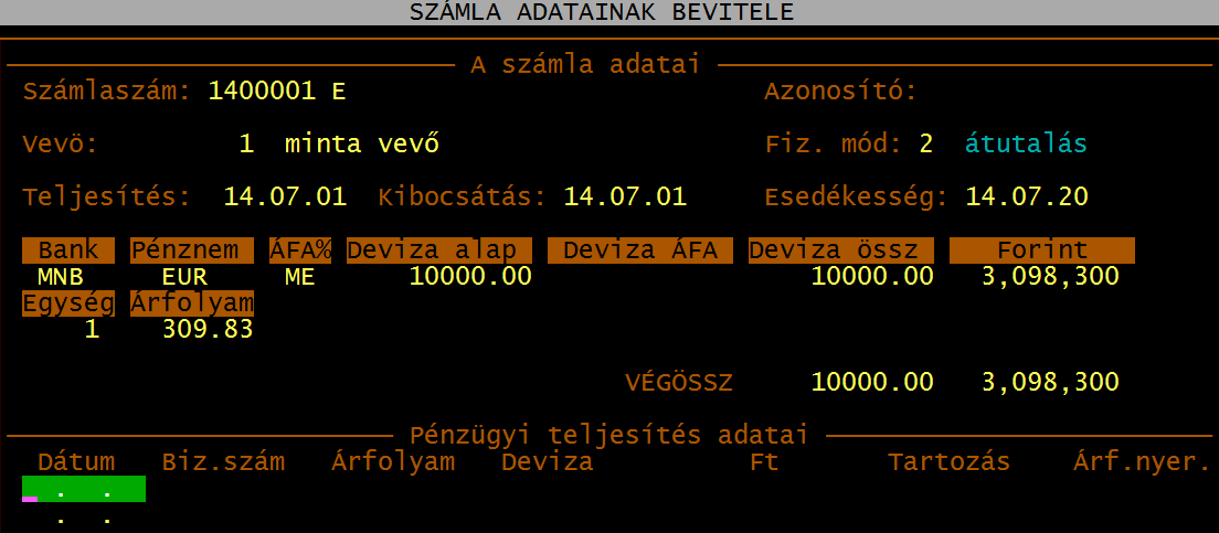 S z á m l á z á s v e v ő - s z á l l í t ó n y i l v á n t a r t á s ( U J V S Z ) 19 - Határozott időre szóló elszámolás: H-val jelölhető.