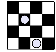 MB Botond, Berci és Bence egy-egy papírból készült sakktáblára 8-8 korongot rajzolt úgy, hogy minden sorba és minden oszlopba pontosan egy korong került.