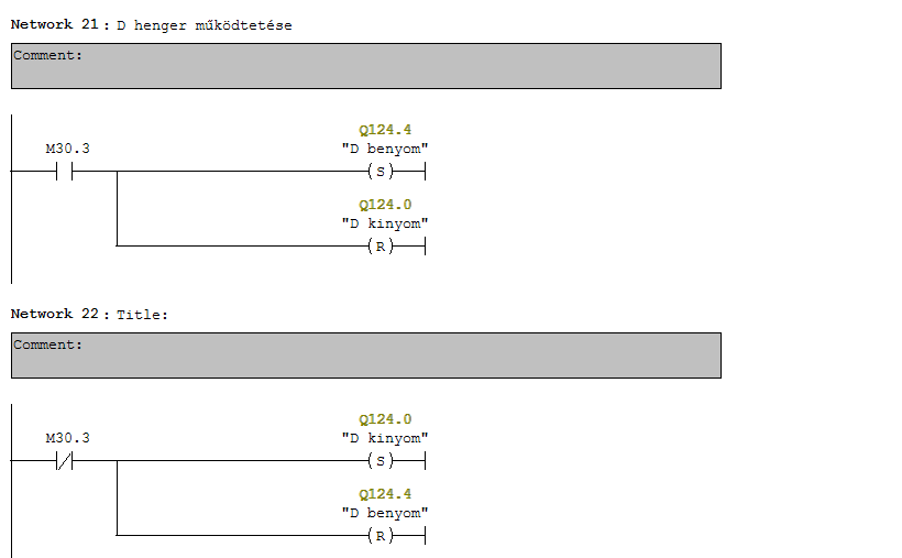 56. ábra E munkahenger működtetése A Network 20 a legkisebb helyértéknek megfelelő (E) munkahenger működtetését végzi. Amikor a komparátor kimenete, amihez az M 30.2 merkert rendeltem és az M 20.