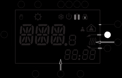 Gyors telepítési útmutató G02509A Az Uponor T-36 digitális termosztát, a T-38 programozható digitális termosztát és az I-36 időzítő üzemeltetése Képernyő elrendezés Az alábbi ábrán a képernyőn