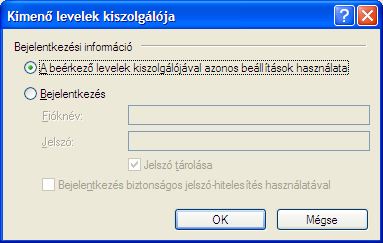 A beérkező levelek kiszolgálójával azonos beállítások használata legyen bejelölve. Kimenő levelek kiszolgálója ablak 9.