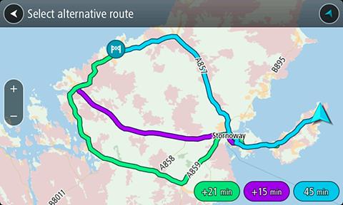 Tipp: Az alternatív útvonalak kiszámításakor a Lifetime Traffic szolgáltatásból származó információk kerülnek felhasználásra.