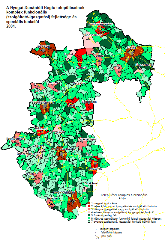 Mint az látható, Jánossomorja erősen hiányos igazgatási és szolgáltatási funkciójú városnak tekinthető, míg a vasi, osztrák határ menti