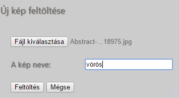 kiterjesztések valamelyikével. Ha nem, akkor egy hibaüzenet jelenik meg, melynek a tartalma: A kiválasztott fájl nem kép! Ha megegyezik, tovább léphetünk a kép nevének beírásához.
