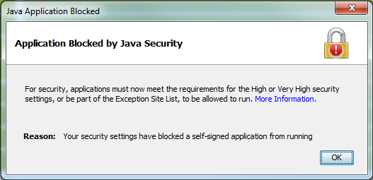 I. APPLICATION BLOCKED BY JAVA SECURITY FIGYELMEZTETŐ ÜZENET A Java 7 update 51 és feletti verziók esetében pl.