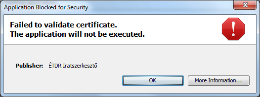 III. FAILED TO VALIDATE CERTIFICATE THE APPLICATION WILL NOT BE EXECUTED.