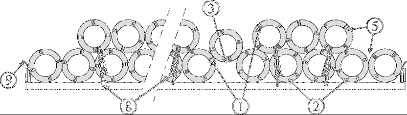 Hengerelt drótkötegek két rétegben keresztirányú tekercstengellyel felrakva Egyes kocsik, vagy kocsicsoportok Rakodási irányelvek - 1.10.6.