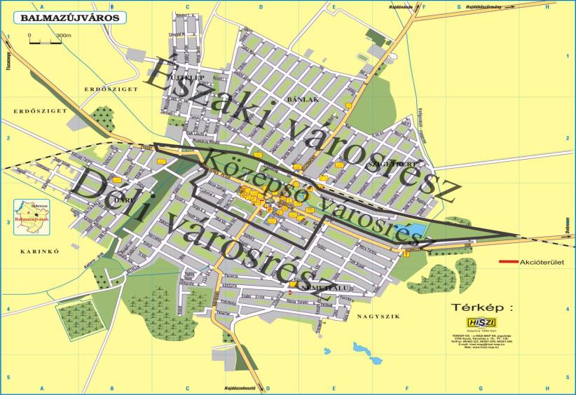 HELYZETFELTÁRÓ - HELYZETELEMZŐ - HELYZETÉRTÉKELŐ MUNKARÉSZEK 41 17. térkép: Balmazújváros városrészei Forrás: www.teir.