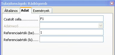 147. ábra: 33. feladat Az Adat fület választva a Csatolt cella sorba írjunk F1-et, a Referenciaérték (be) legyen 1 (148. ábra).