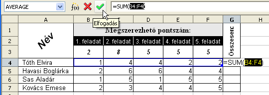 calc02 néven. A munkalap tartalmát átmásolhatjuk kijelölve, másolva és a másik munkafüzetbe beillesztve azt, de gyorsabb módszer a munkafüzet beszúrása (Beszúrás menüpont Munkalap parancs).