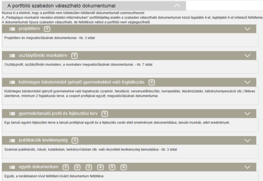 Szabadon választható dokumentumok (Ezekből legalább 4 kell, legfeljebb 6 lehet!) A terjedelem sem kötelező, csak ajánlás! Ez nagyobb menet, mert külön profil is kell hozzá.