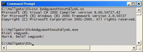 using System; Beágyazott osztályok (példa) class Küls lsıoszt Osztály public class BelsıOszt Osztály public void Üzen zenı() Console.WriteLine.WriteLine("Hurr "Hurrá,, belül l vagyunk!