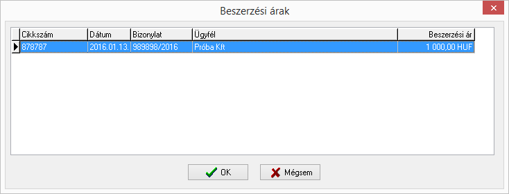 Cikk választás gomb Az összes termék megjelenik, a Kiválaszt gombbal választhatjuk ki a megfelelőt. Használható az Új felvitel, Módosítás, Törlés funkció. 7.