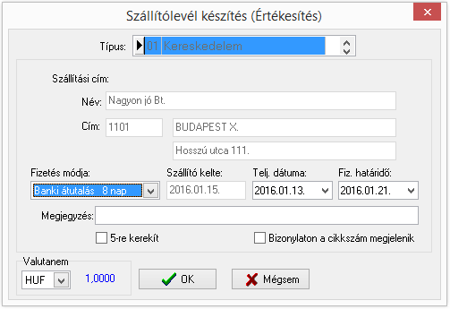Az Alapértelmezett betölt nyomógombbal a Rendszerbeállítások módosítása menüpont Cég fülön található A számlán megjeleníthető alapértelmezett szöveg: mezőbe megadott szöveg töltődik be.