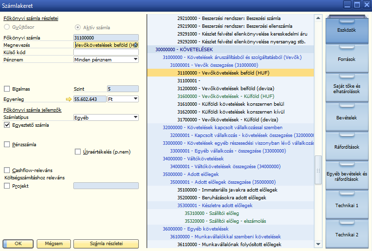 2. ábra: Pénzügy > Számlakeret A számlakeret menüpontra kattintást követően a fenti ablak (2. ábra) nyílik meg. 1.