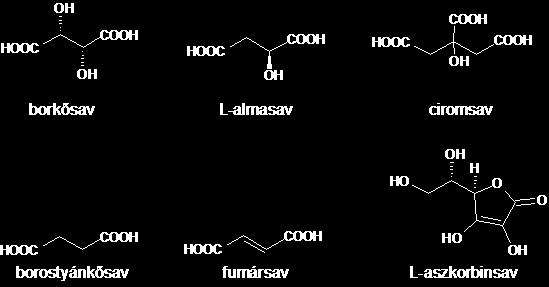 2. ábra: A cseresznyében legnagyobb mennyiségben található karbonsavak szerkezeti képlete 2.4.5.