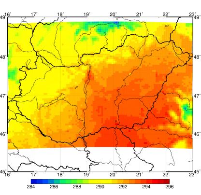 a) b) Figure 3: Average (32 days) a) latent heat flux b) temperature at 2 m as a function of soil moisture content for the three simulations.