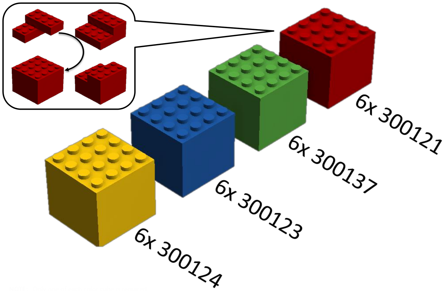 6. Pályaelemek 6.1. Kockák 6.1.1 Egy kocka hat (6) darab 2x4-es LEGO R elemből áll.