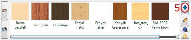05m, Távolság a szinttől: 2.55m Kattintson az Anyag módosítására (5) és válassza a Barna pasztell (6) színt: Az Új elem gombra kattintva megjelenik az Anyag könyvtár.
