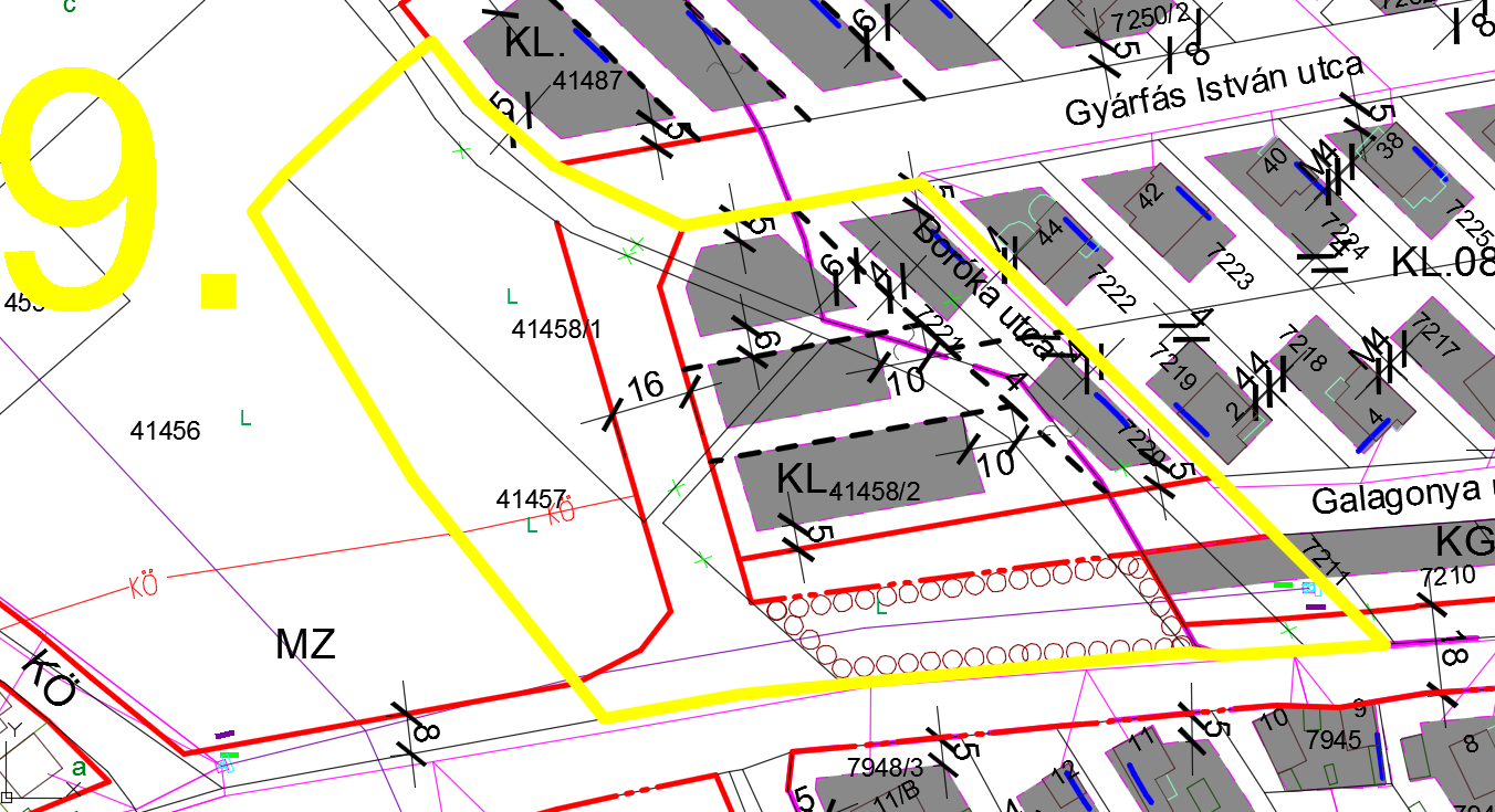 9. A Boróka utca környezetének áttervezése (tervezett új útnyomvonal helyett kialakult állapot figyelembe vétele). A 2000.