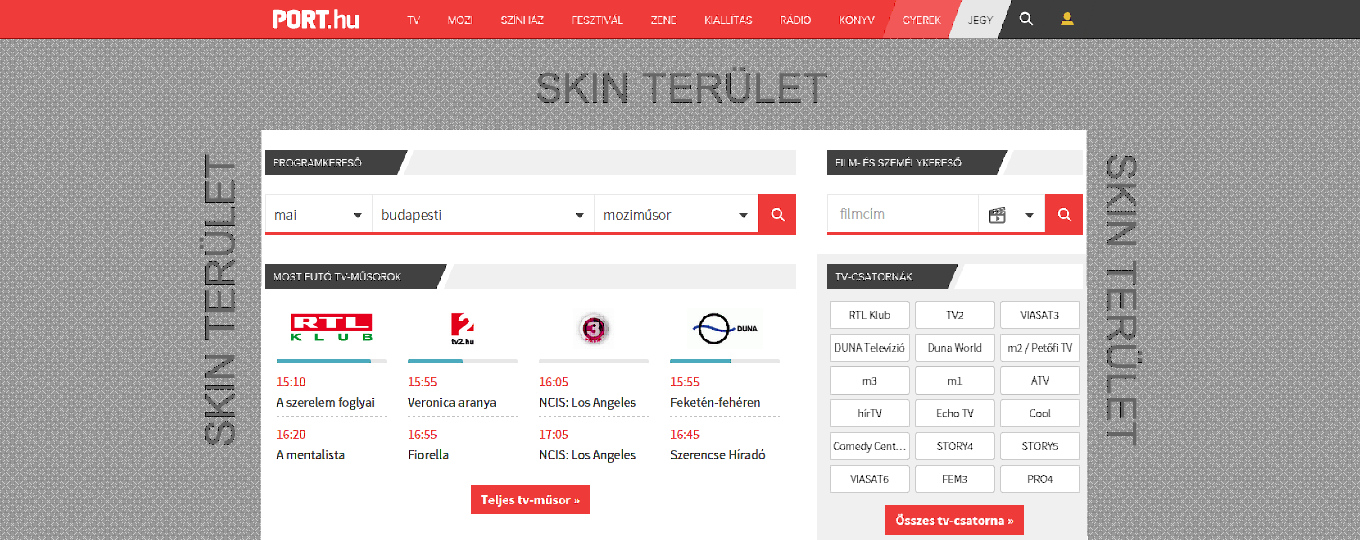 SZPONZORÁCIÓK 1. Skin Az 1008px széles tartalmi részeken kívül eső háttér, illetve az erre illeszkedő reszponzív kattintási felületek.