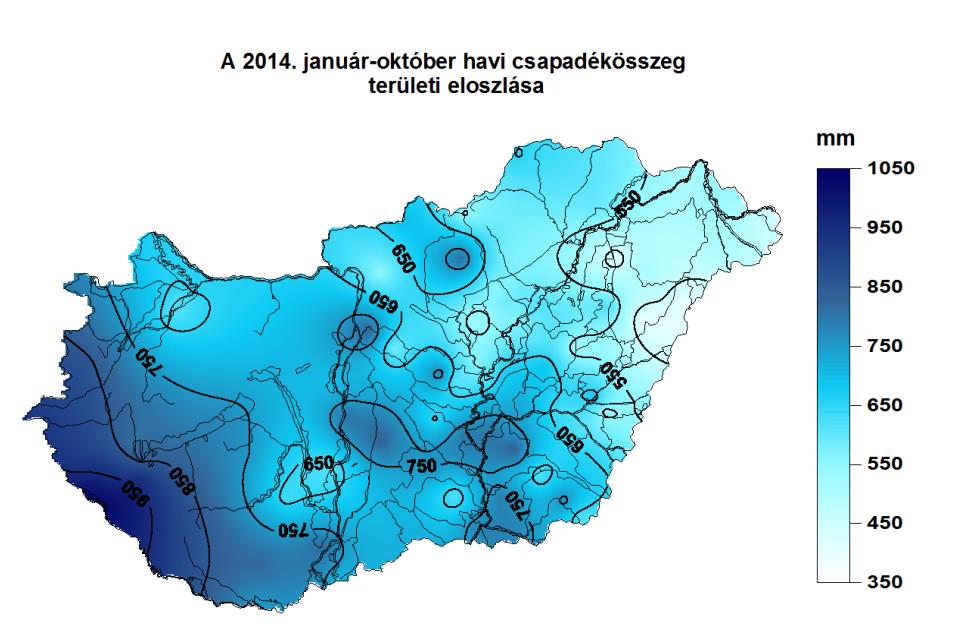 Csapadék és hőmérséklet alakulása, 2014 Csapadék, mm mm T (közép), C C 140 25